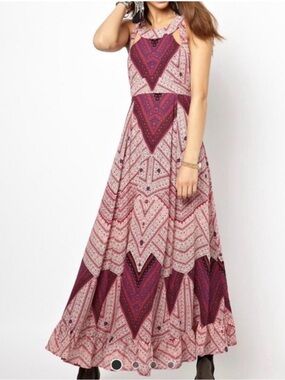 Free People You Made My Day Boho Maxi Dress in Burgundy Pattern